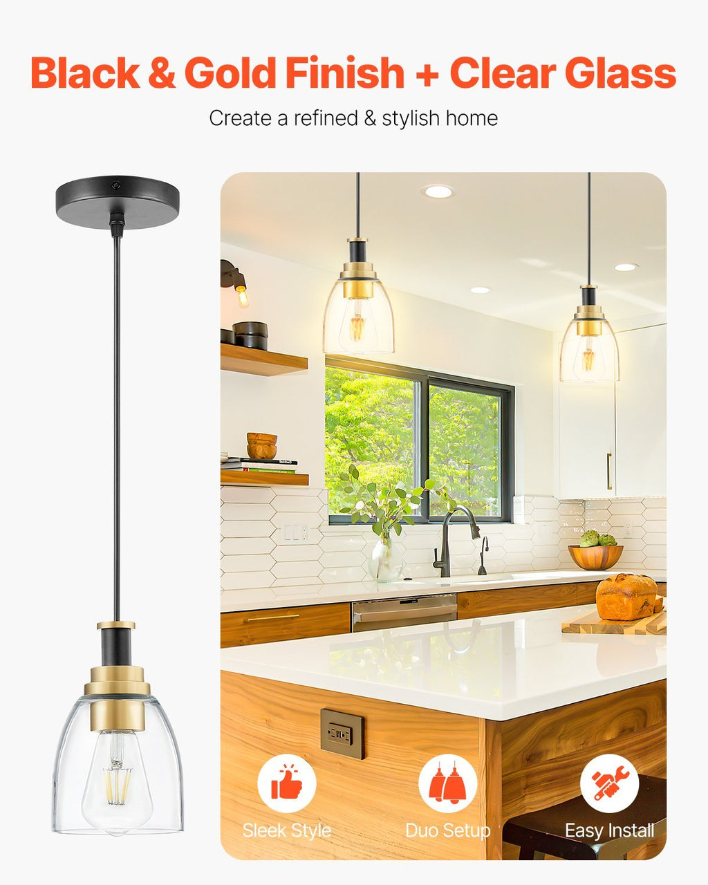 Pendant Light 1-Light Pendant Lighting With Glass Shade Adjustable Height