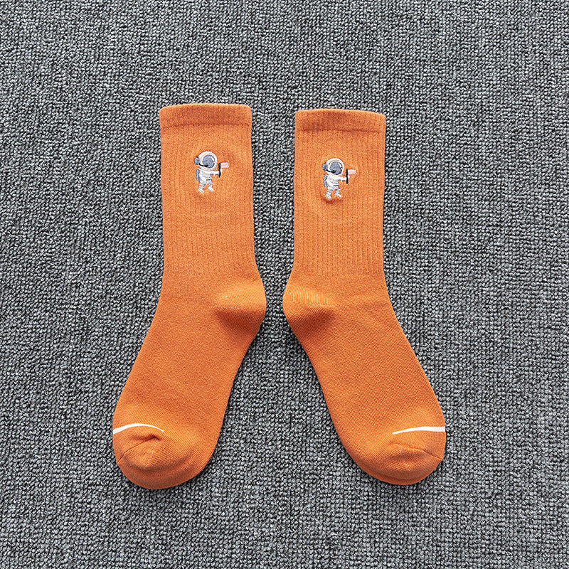 Astronaut Embroidered Cotton Socks - Sports & Casual All-Match | Mackystore