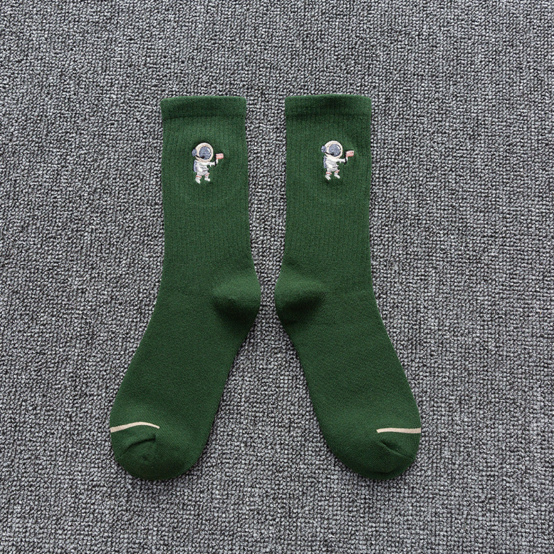 Astronaut Embroidered Cotton Socks - Sports & Casual All-Match | Mackystore
