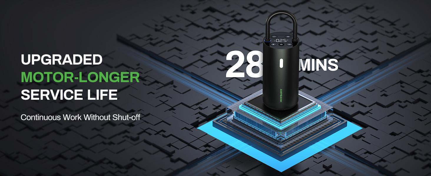 AMPBANK AT004 Smart Portable Tire Air Pump For Cars, Motorcycles, Bicycles And Balls With Pressure Gauge And LED Screen For Fast Inflation