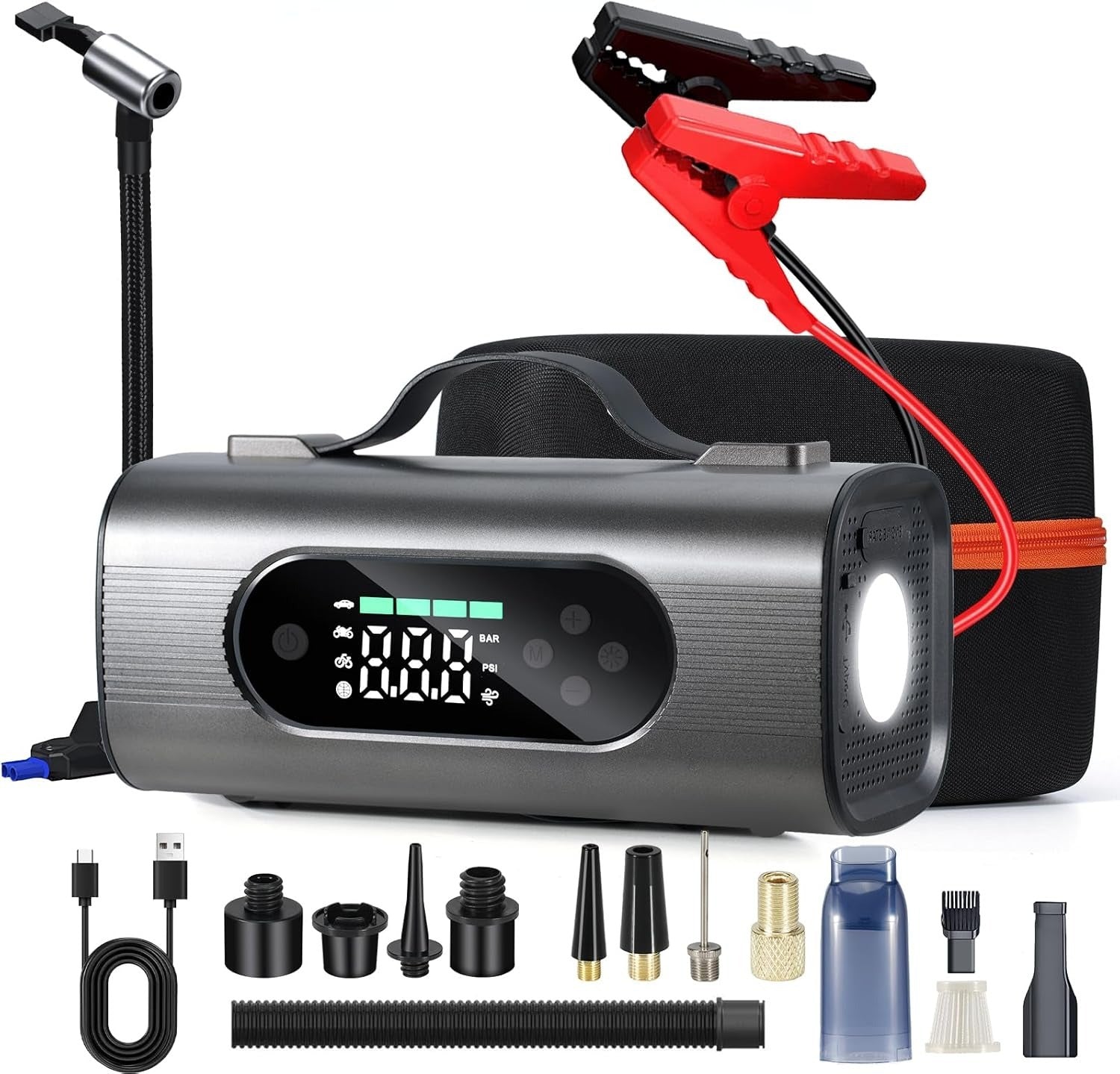 Newest 8 In 1 Portable Car Battery Starter With Air Compressor, Car  Wireless Vacuum Cleaner 150PSI Car Battery Starter 12V With Large LCD Display