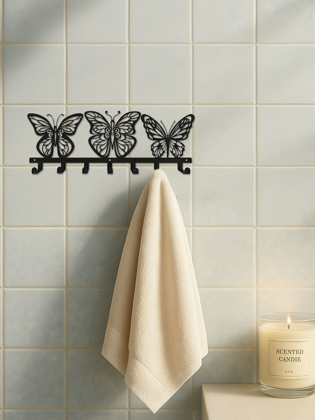 Modern Butterfly Metal Key Holder,Hand-made Iron Art With 7 Hooks, Wall Storage