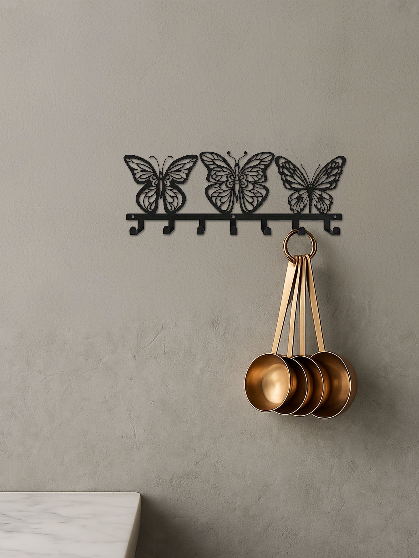 Modern Butterfly Metal Key Holder,Hand-made Iron Art With 7 Hooks, Wall Storage