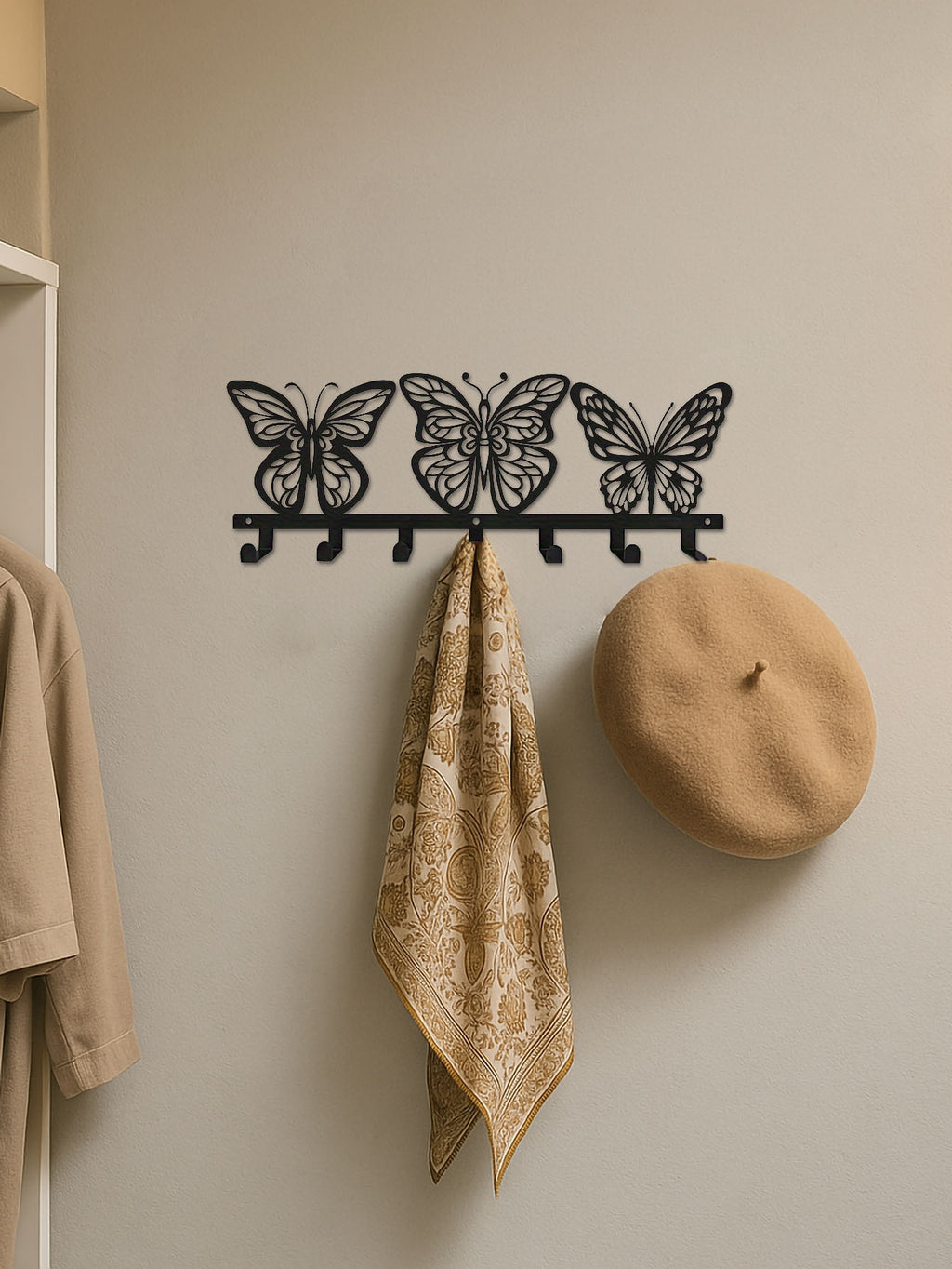 Modern Butterfly Metal Key Holder,Hand-made Iron Art With 7 Hooks, Wall Storage