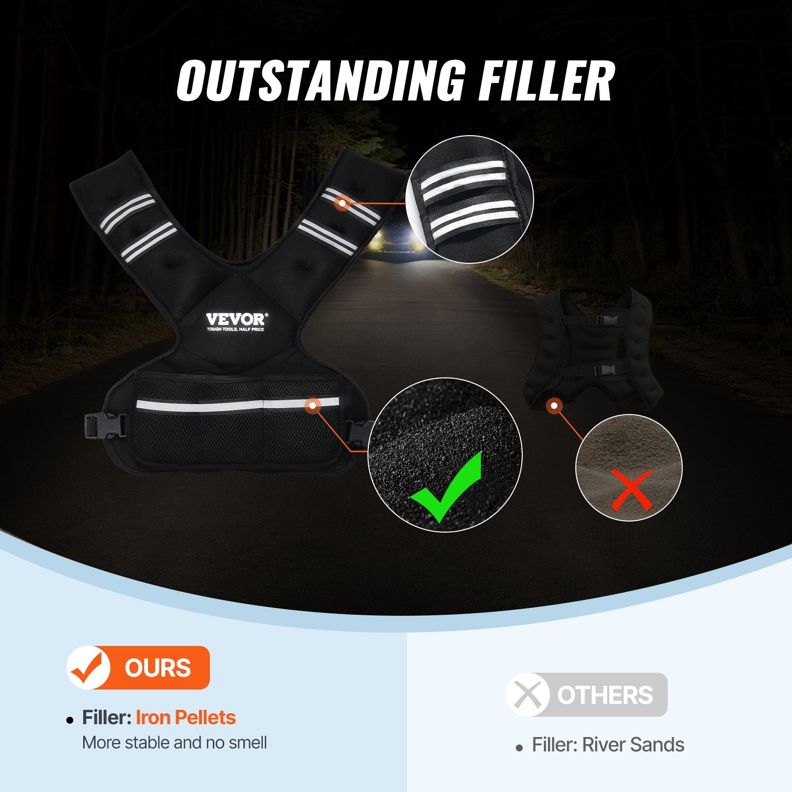 Adjustable Weighted Vest 20-32lb - Reflective Stripe for Training