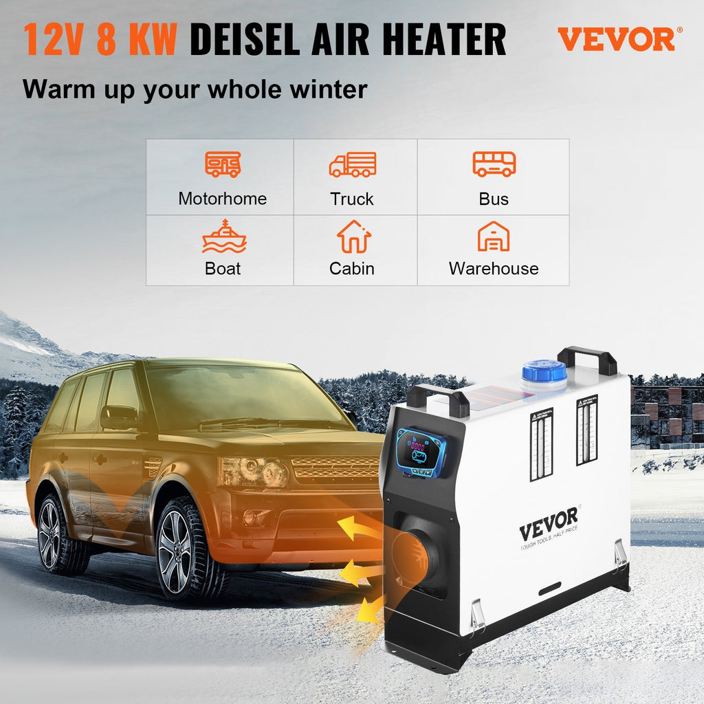 Diesel Air Heater All In One, One Air Outlet, 8KW Diesel Heater 12V, Fast Heating, Diesel Parking Heater With Red LCD Switch, Remote Control For Car, RV Truck, Boat, Campervans And Caravans