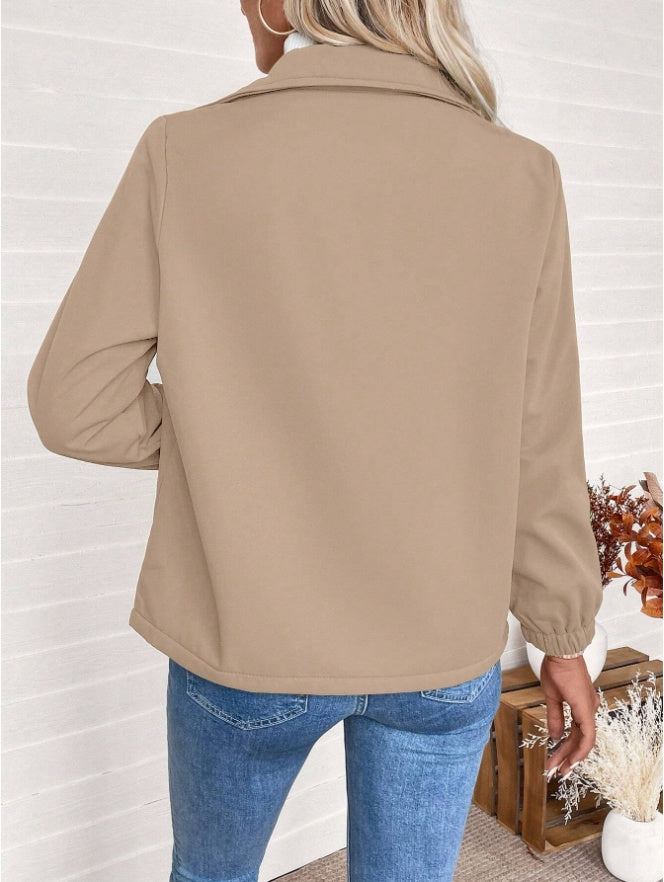 Casual Solid Color Zipper Fleece Jacket, Autumn Winter