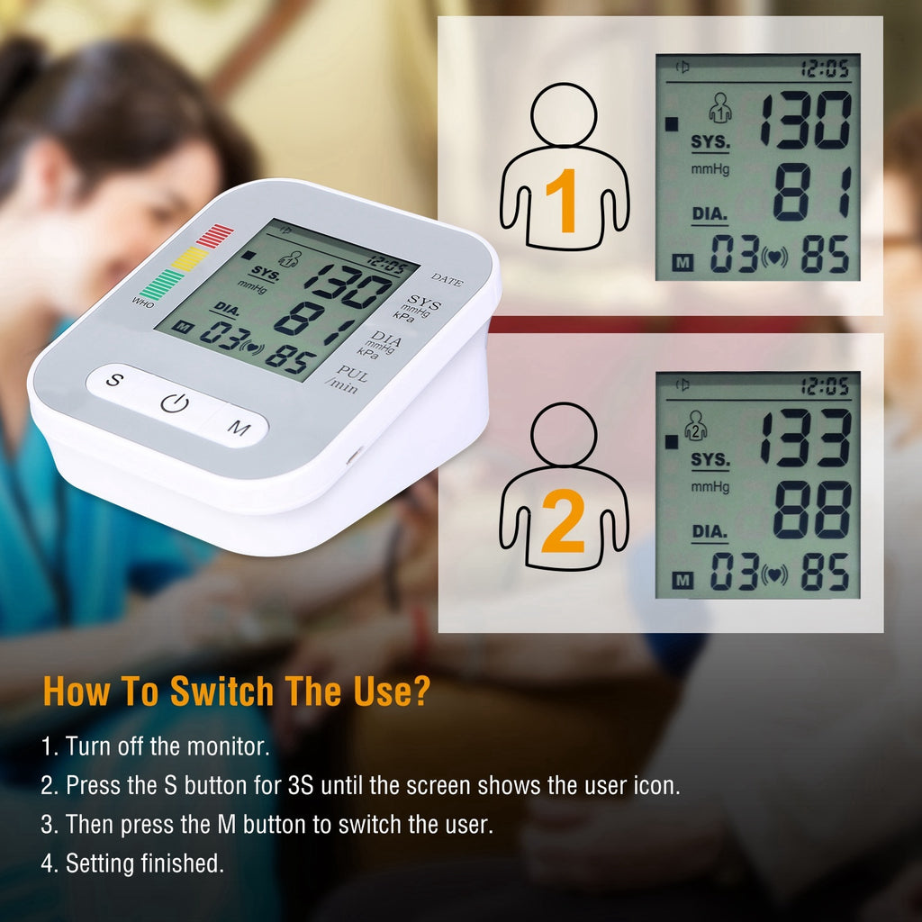 1Pc Digital Arm Blood Pressure Monitor LCD Digital Heart Beat BP Gauge Health Test With Voice