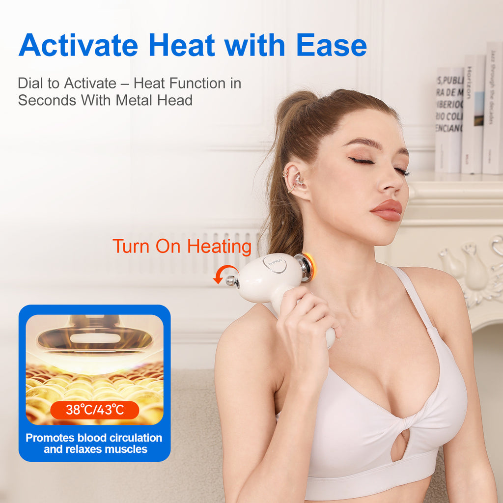 DRS-8120D Mini Massage Gun - Deep Tissue Percussion Massager With Heating Function, 5 Speed Levels, Portable Muscle Relaxation For Athletes & Recovery, USB Rechargeable