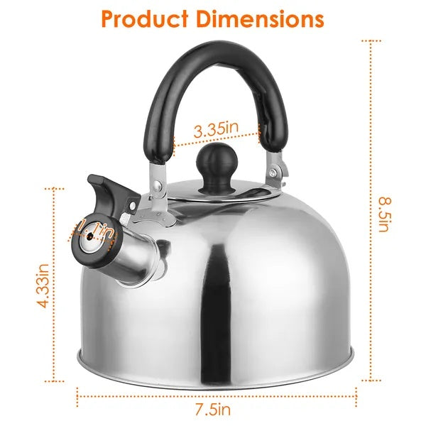 2.1Quarts Stainless Steel Whistling Tea Kettle Stovetop Induction Gas Teapot With Insulated Handle Camping Kitchen Office