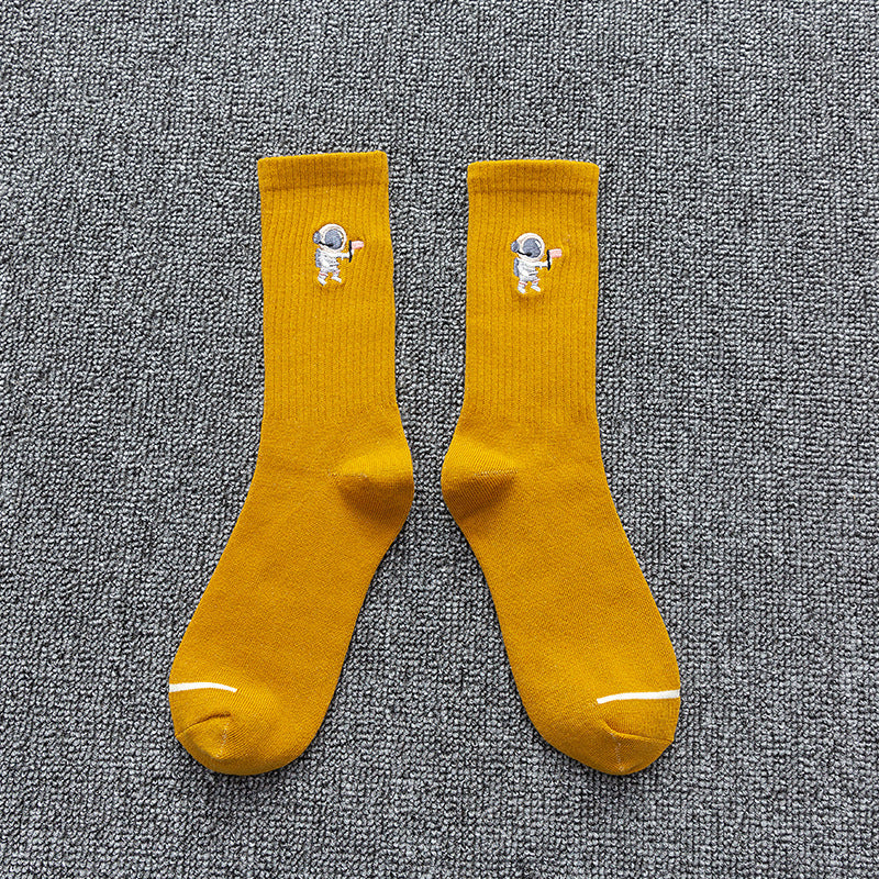 Astronaut Embroidered Cotton Socks - Sports & Casual All-Match | Mackystore