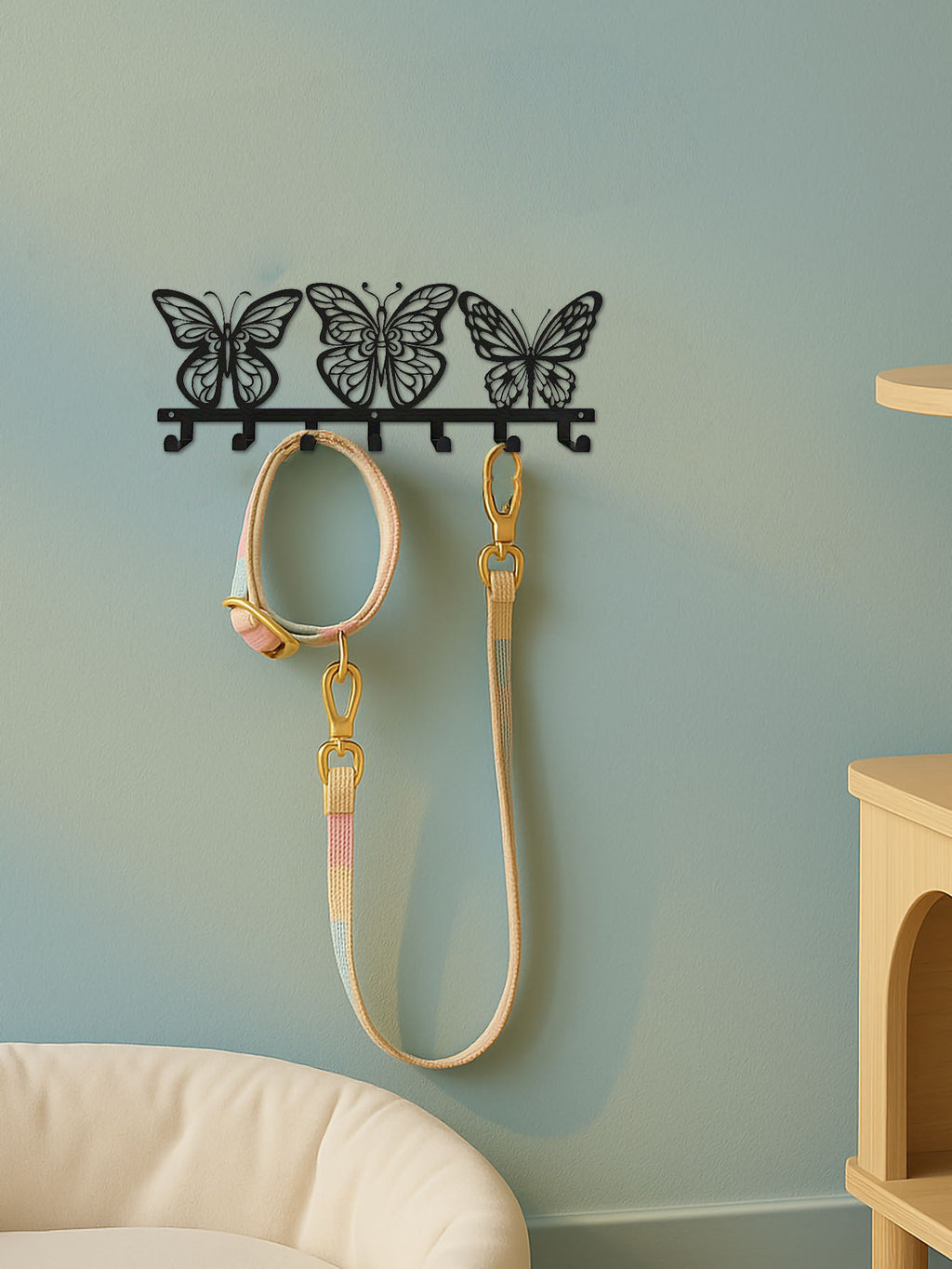 Modern Butterfly Metal Key Holder,Hand-made Iron Art With 7 Hooks, Wall Storage