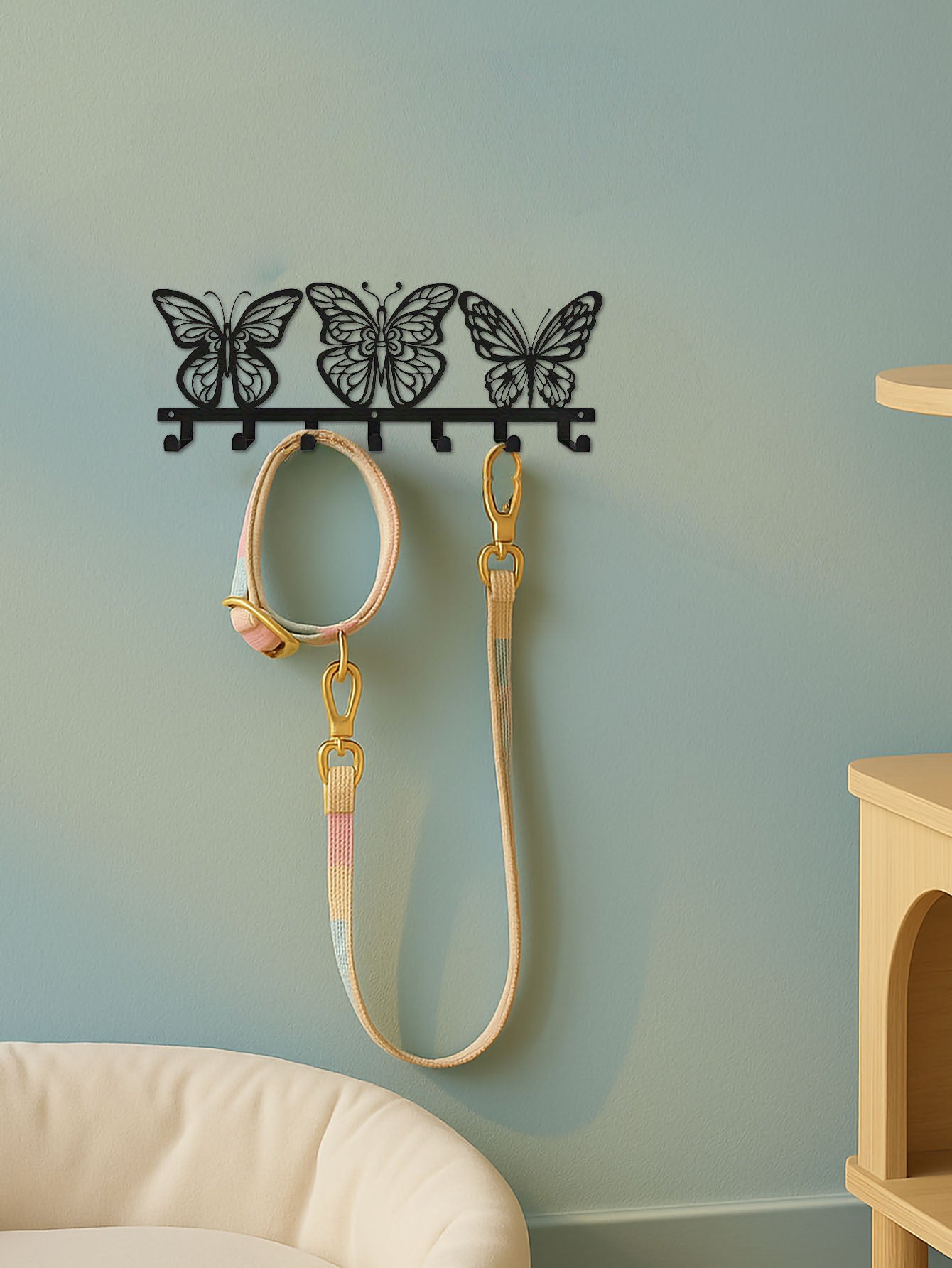 Modern Butterfly Metal Key Holder,Hand-made Iron Art With 7 Hooks, Wall Storage
