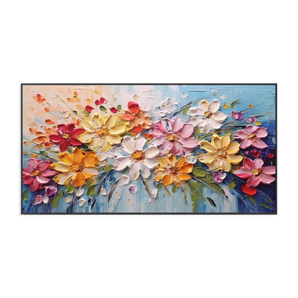 Colorful Spring Flowers Knife Thick Canvas Wall Art Original Artwork Handmade White Florals Oil Painting Beautiful Decor