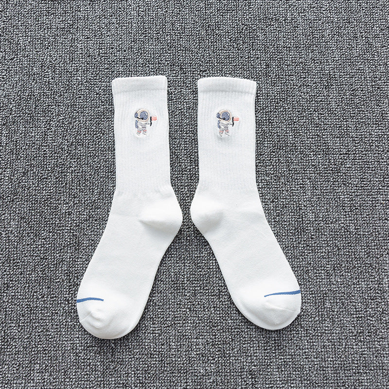 Astronaut Embroidered Cotton Socks - Sports & Casual All-Match | Mackystore
