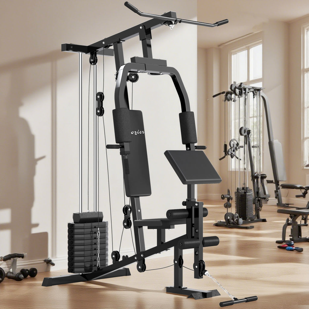 Multifunction Home Gym System, Workout Station with 99Lbs Weight Stack, for Full Body Exercise