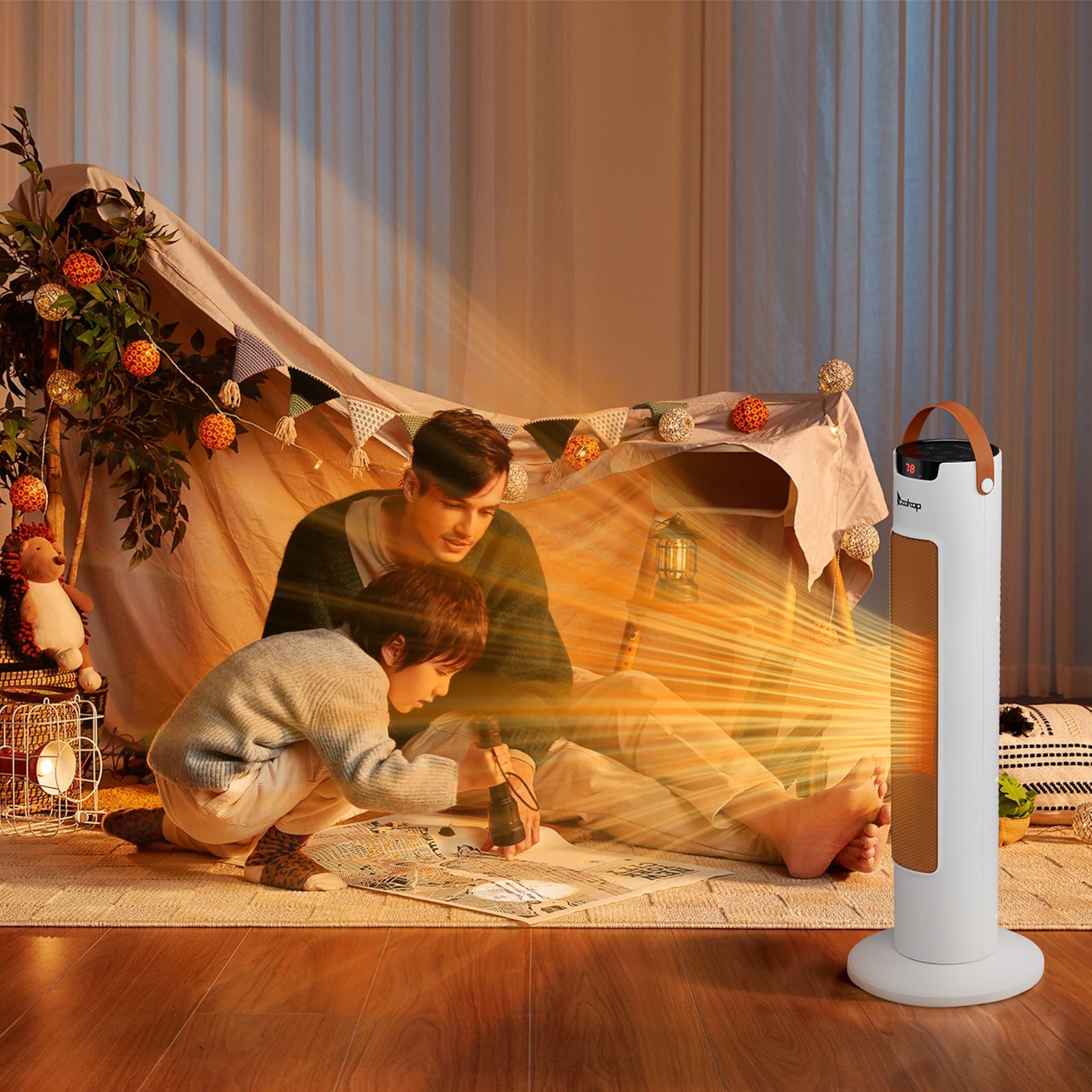 24Inch Tower Space Heater, 1500W Smart Electric Heater With Thermostat, WiFi APP & Remote Control, 60 Degrees Oscillation, 9H Timer, For Indoor Bedroom Office Home, White