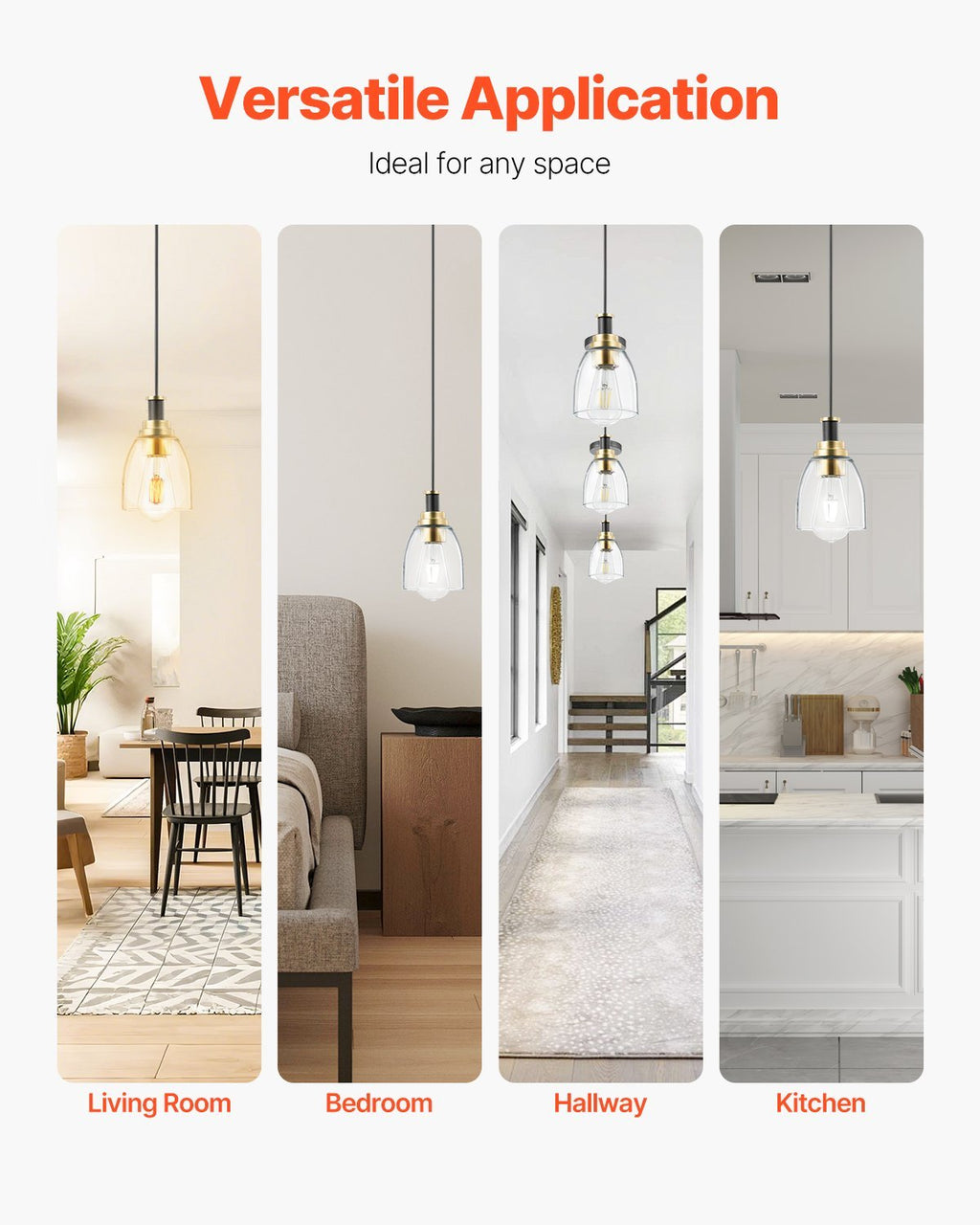 Pendant Light 1-Light Pendant Lighting With Glass Shade Adjustable Height