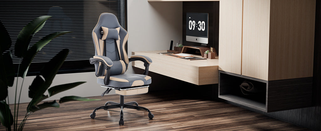 Gaming Chair, Ergonomic Computer Chair With Footrest And Massage Lumbar Support, Height Adjustable Swivel Video Game Chair For Adults, 300lb Max, Blue Beige