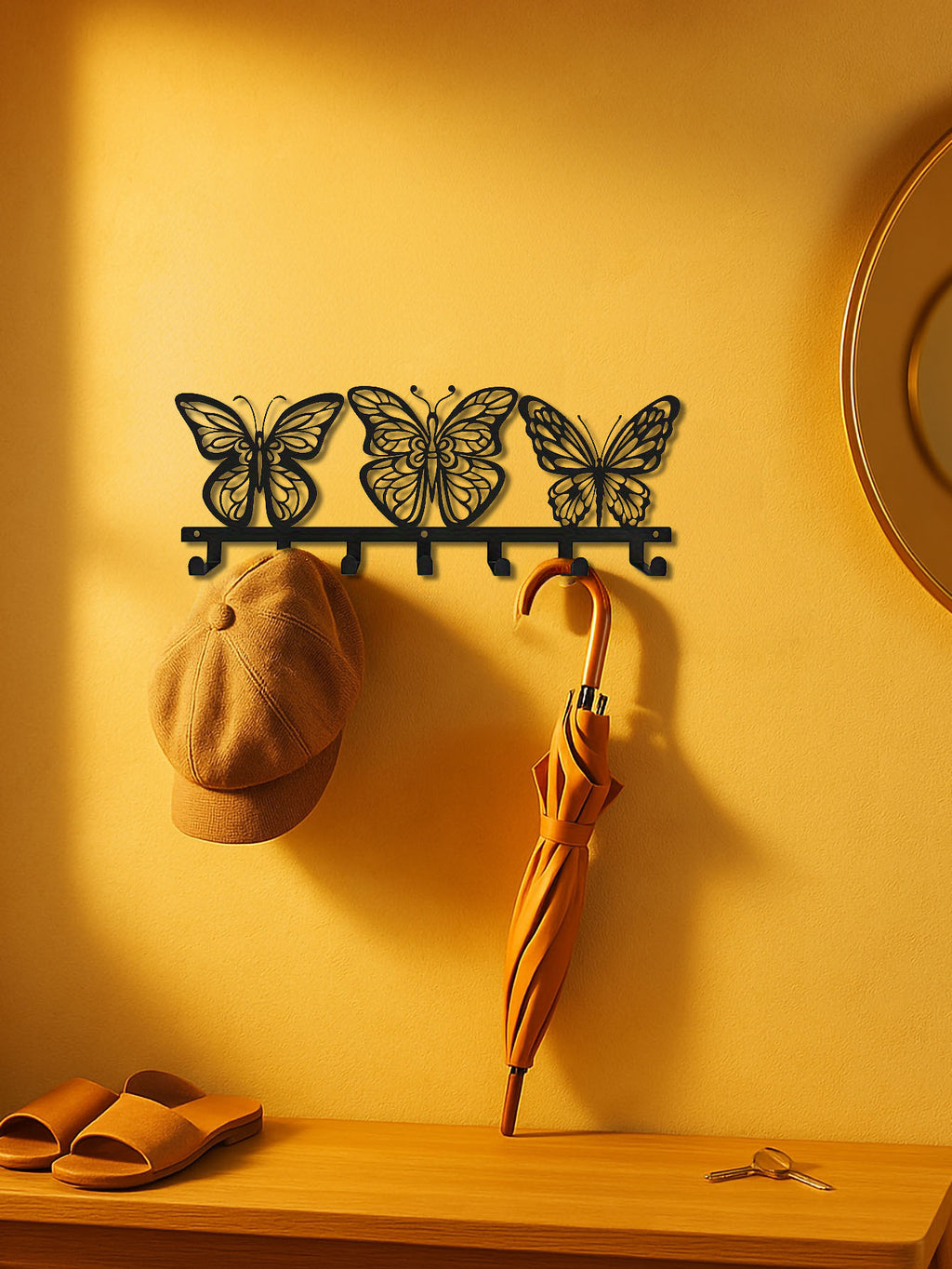 Modern Butterfly Metal Key Holder,Hand-made Iron Art With 7 Hooks, Wall Storage