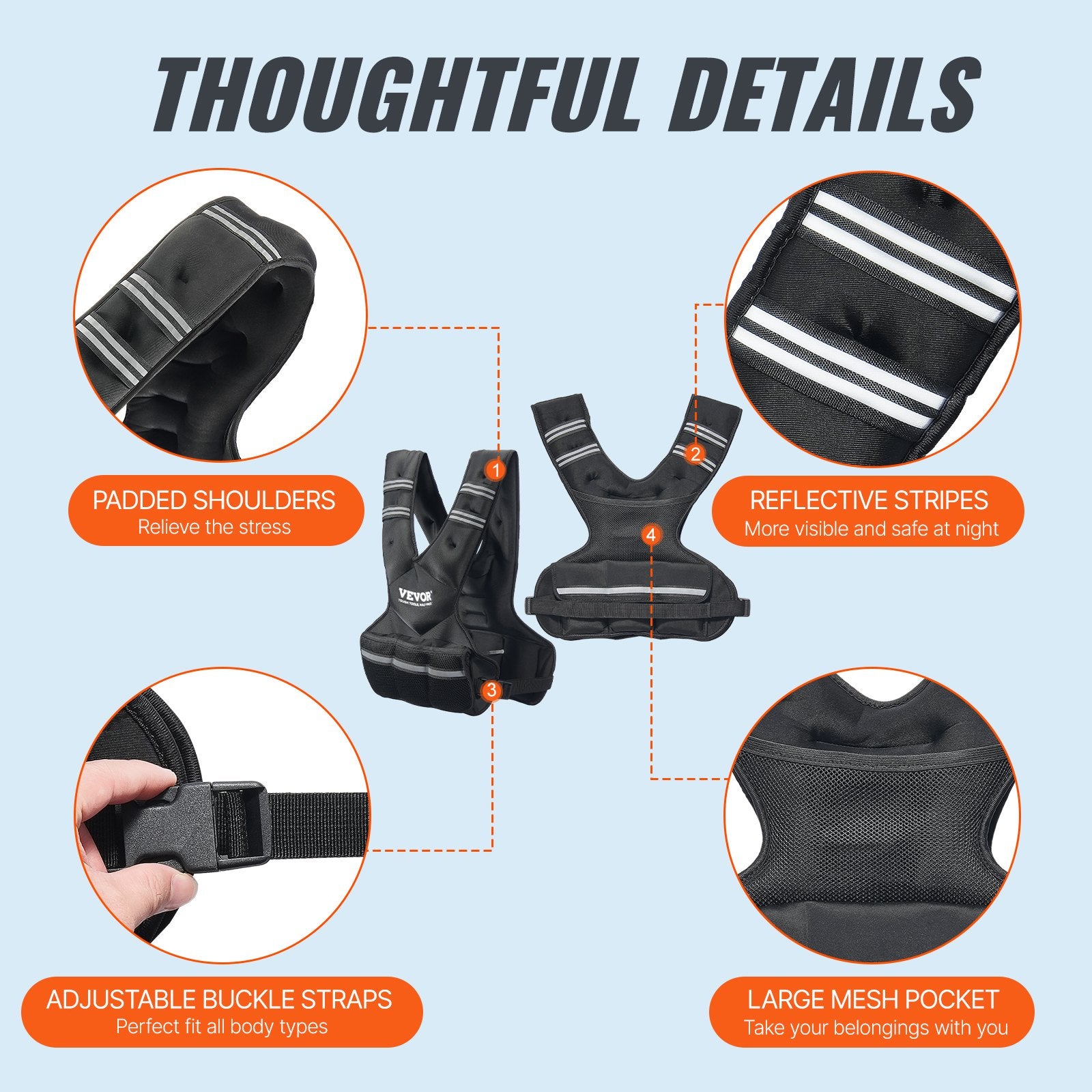 Adjustable Weighted Vest 20-32lb - Reflective Stripe for Training