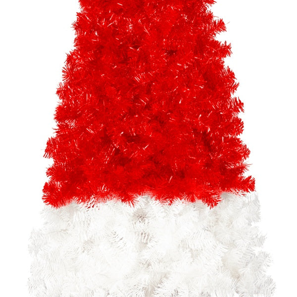 6FT Artificial Christmas Tree With LED Light, Santa's Hat Shape Artificial Whimsical Xmas Tree With 1050 Tip, Curved Xmax Tree