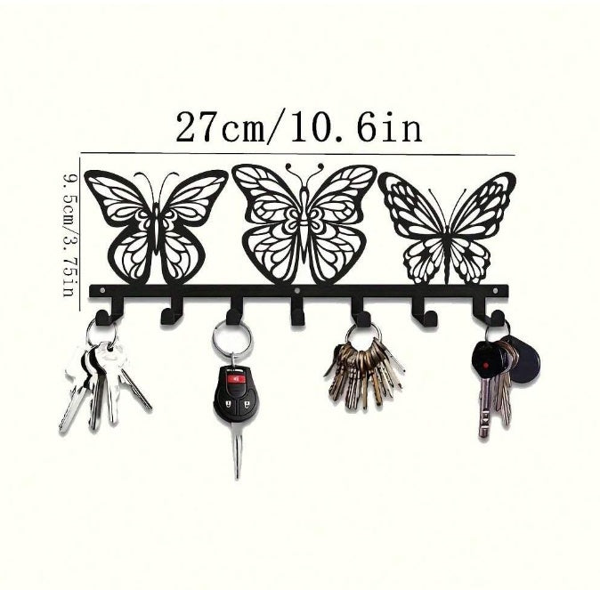 Modern Butterfly Metal Key Holder,Hand-made Iron Art With 7 Hooks, Wall Storage