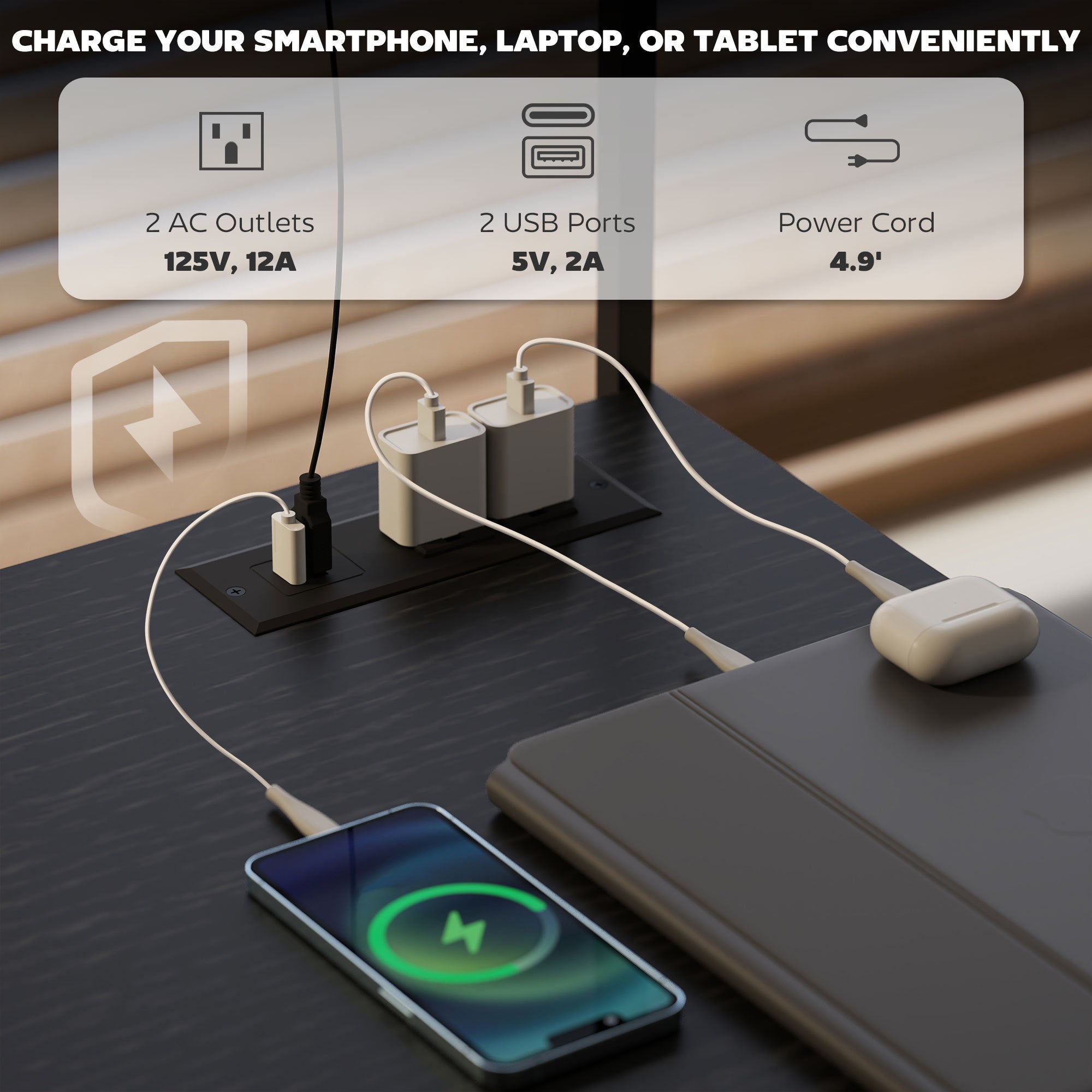 61.6 L Shaped Gaming Desk With Power Outlets & LED Lights, Computer Desk With Monitor Stand And CPU Shelf, Black