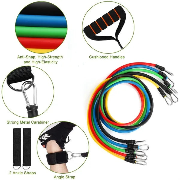 11Pcs Resistance Bands Set Fitness Workout Tubes Exercise Tube Bands Up